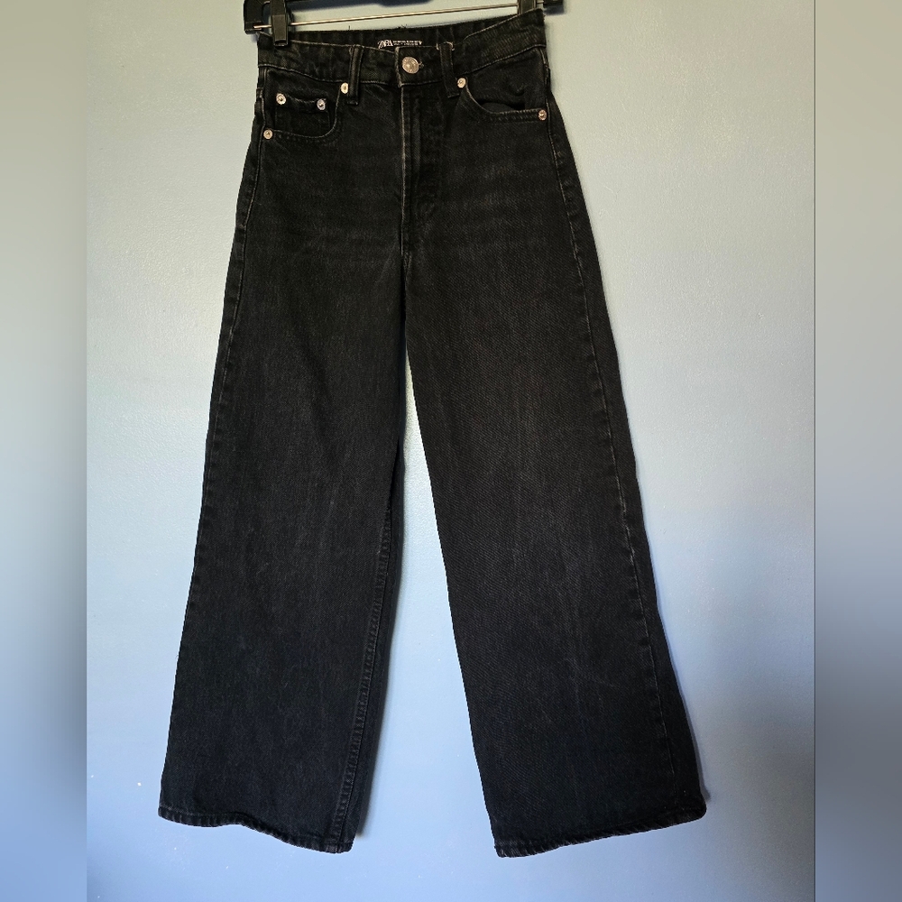 Zara Black Wide-Leg Flare Jeans